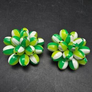 Green Plastic Beaded Flower Shoe Clips Vintage